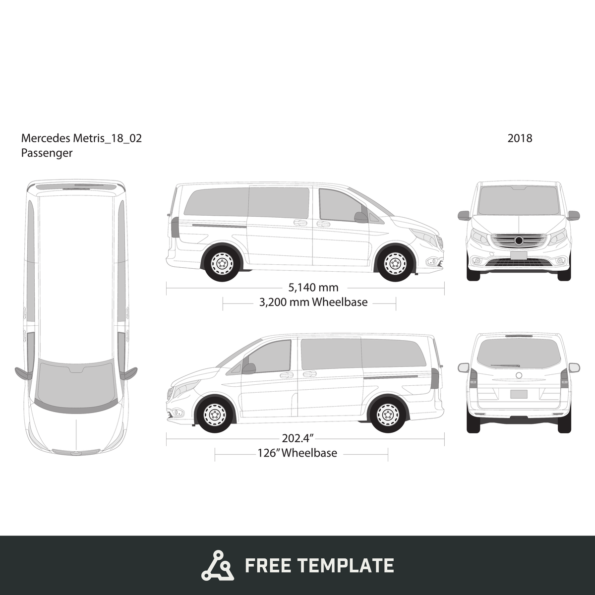 2018 Mercedes Metris free vector vehicle wrap template - GravBase