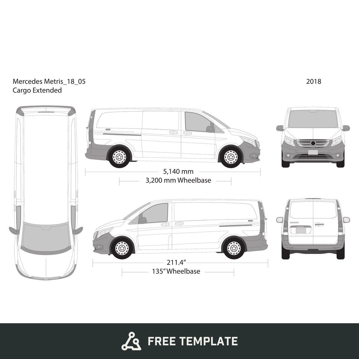 2018 Mercedes Metris free vector vehicle wrap template - GravBase