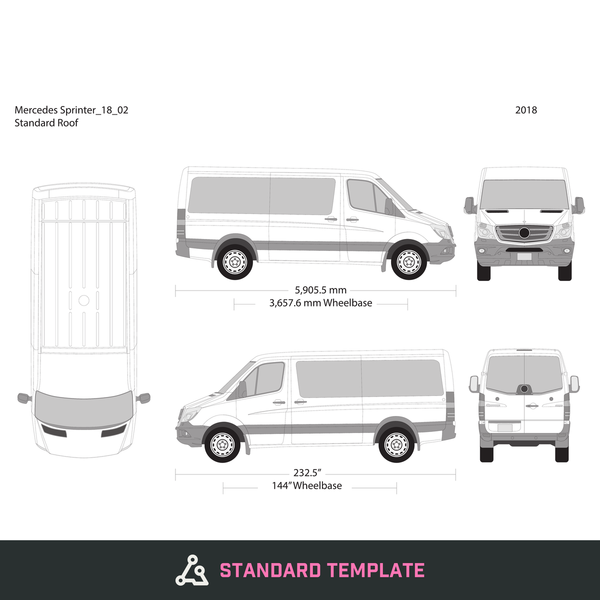 2018 Mercedes Sprinter vector wrap template V02, Design-Ready PDF - GravBase