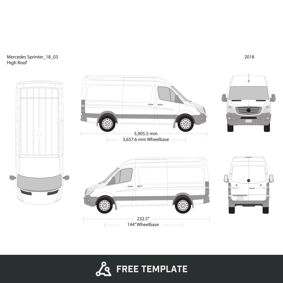 2018 Mercedes Sprinter free vector vehicle wrap template - GravBase