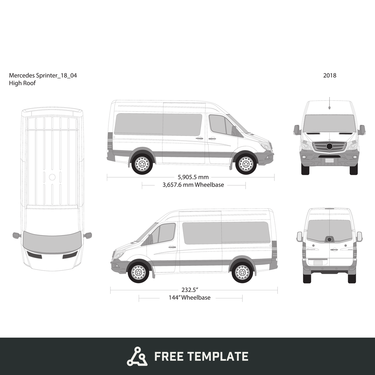2018 Mercedes Sprinter free vector vehicle wrap template - GravBase