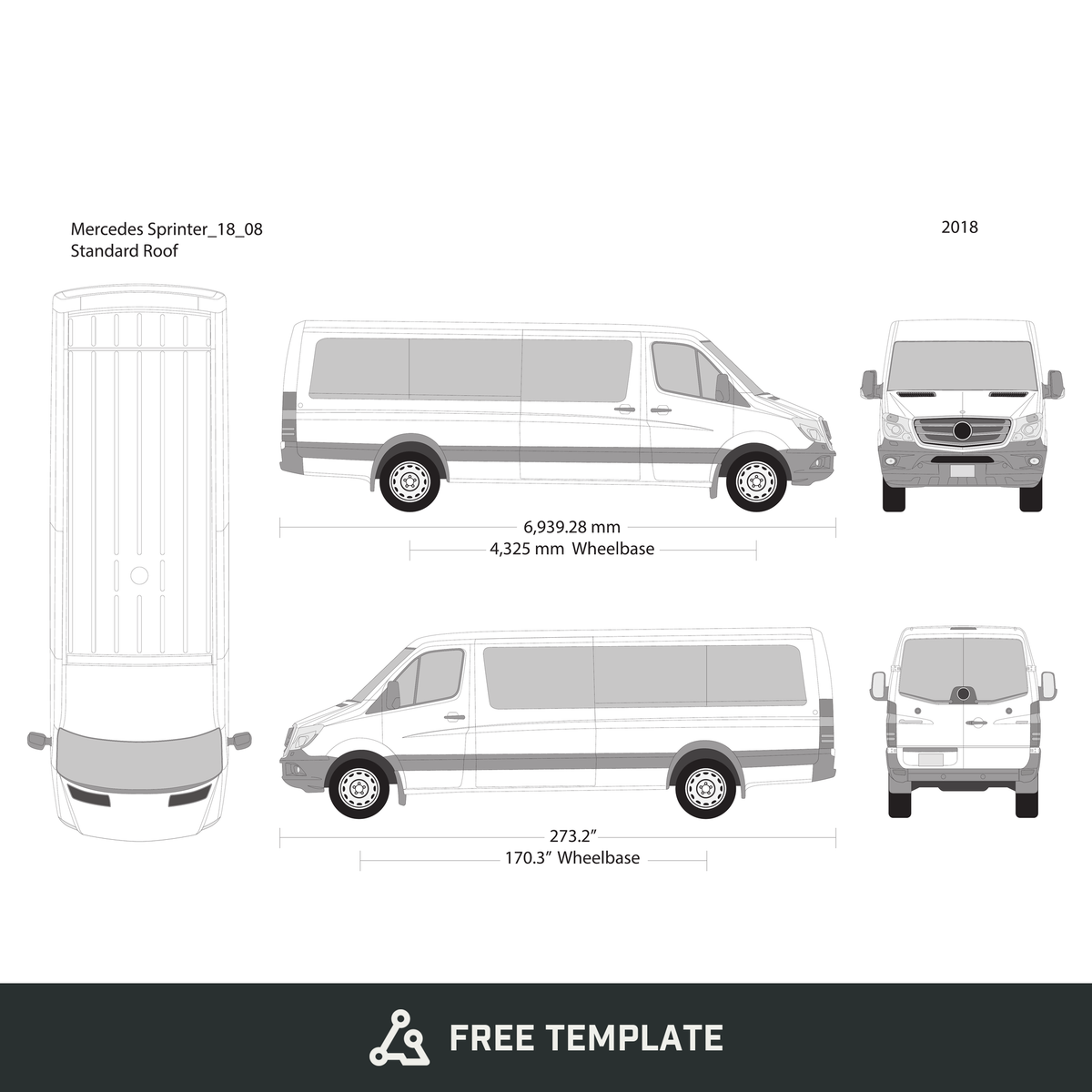 2018 Mercedes Sprinter free vector vehicle wrap template - GravBase