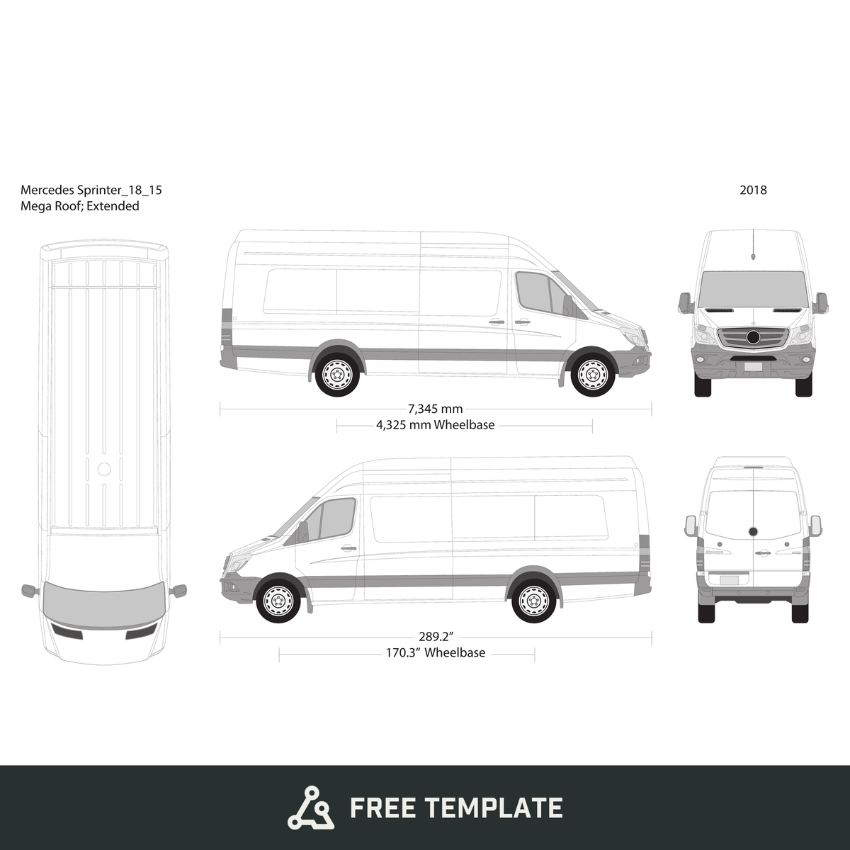 2018 Mercedes Sprinter free vector vehicle wrap template - GravBase