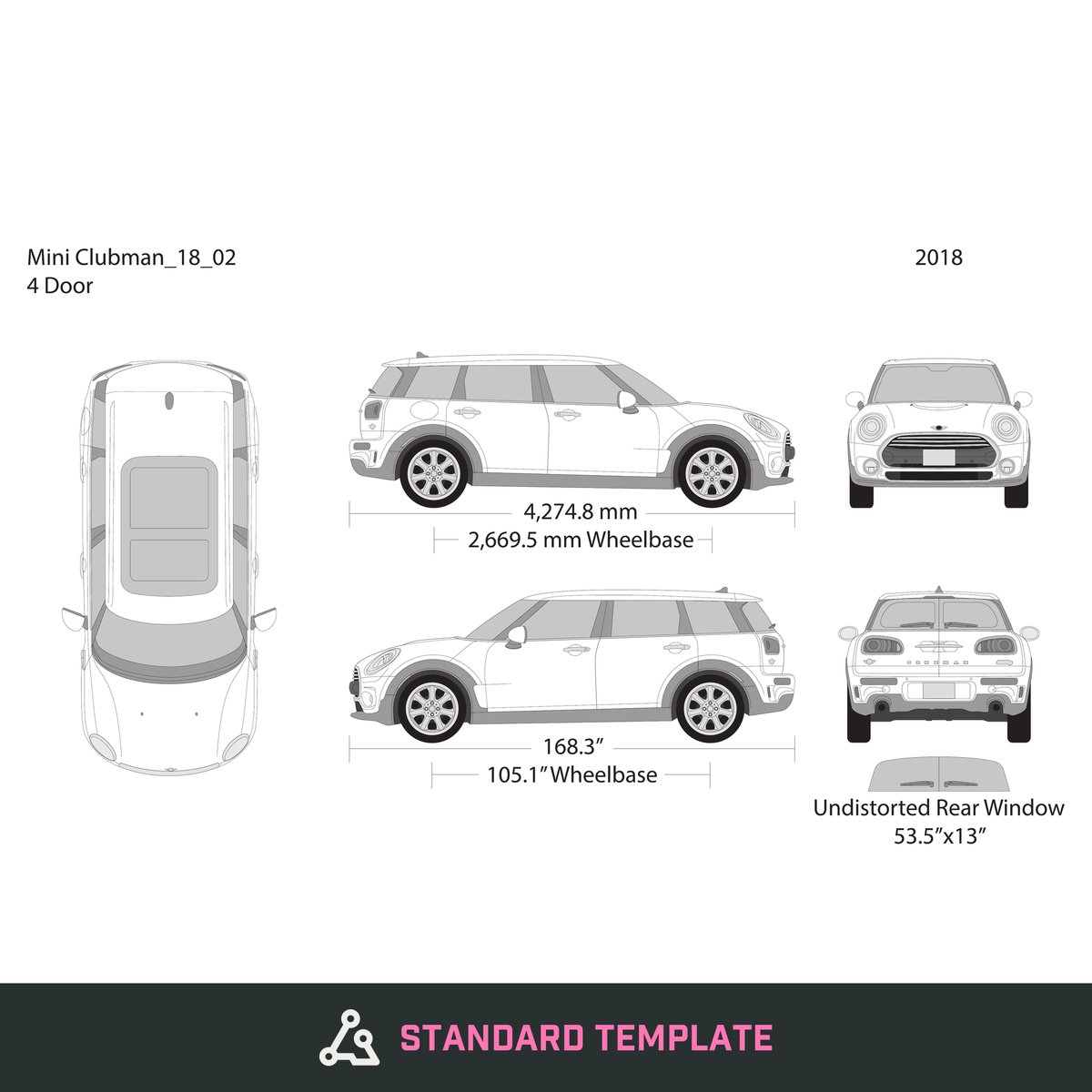 2018 Mini Cooper Mini Clubman vector wrap template, Design-Ready PDF - GravBase