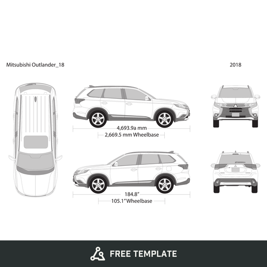 2018 Mitsubishi Outlander free vector vehicle wrap template - GravBase