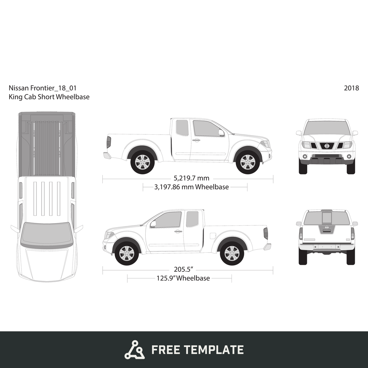 2018 Nissan Frontier front view free vector vehicle wrap template - GravBase