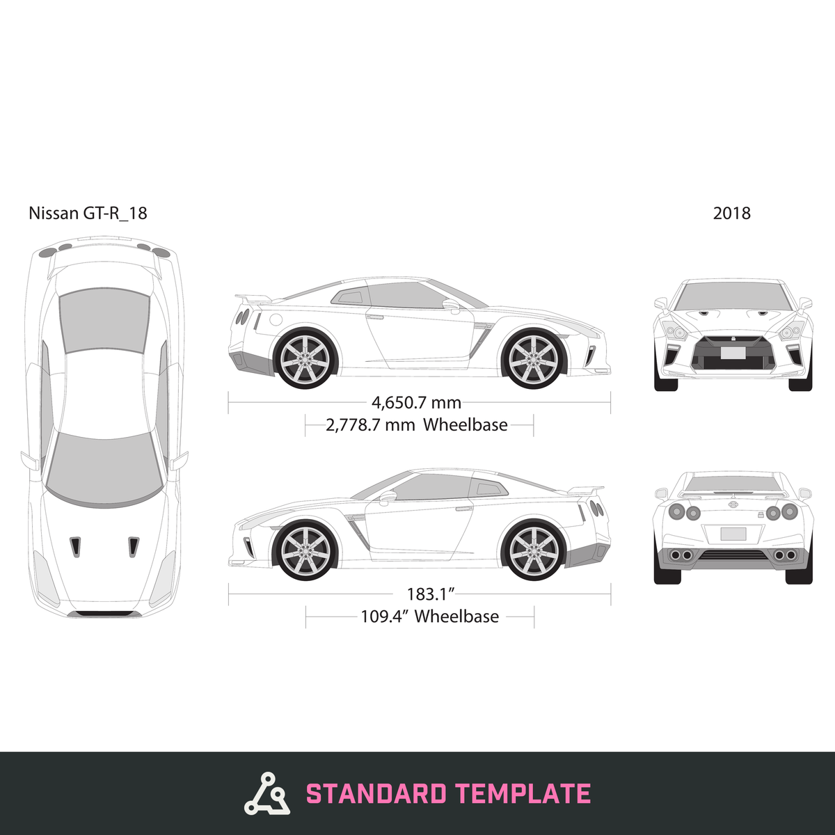 2018 Nissan GT-R vector wrap template, Design-Ready PDF - GravBase