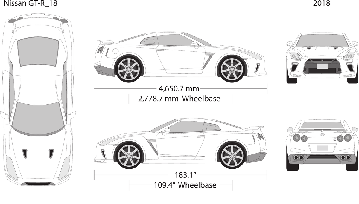 2018 Nissan GT-R vector wrap template, Design-Ready PDF - GravBase