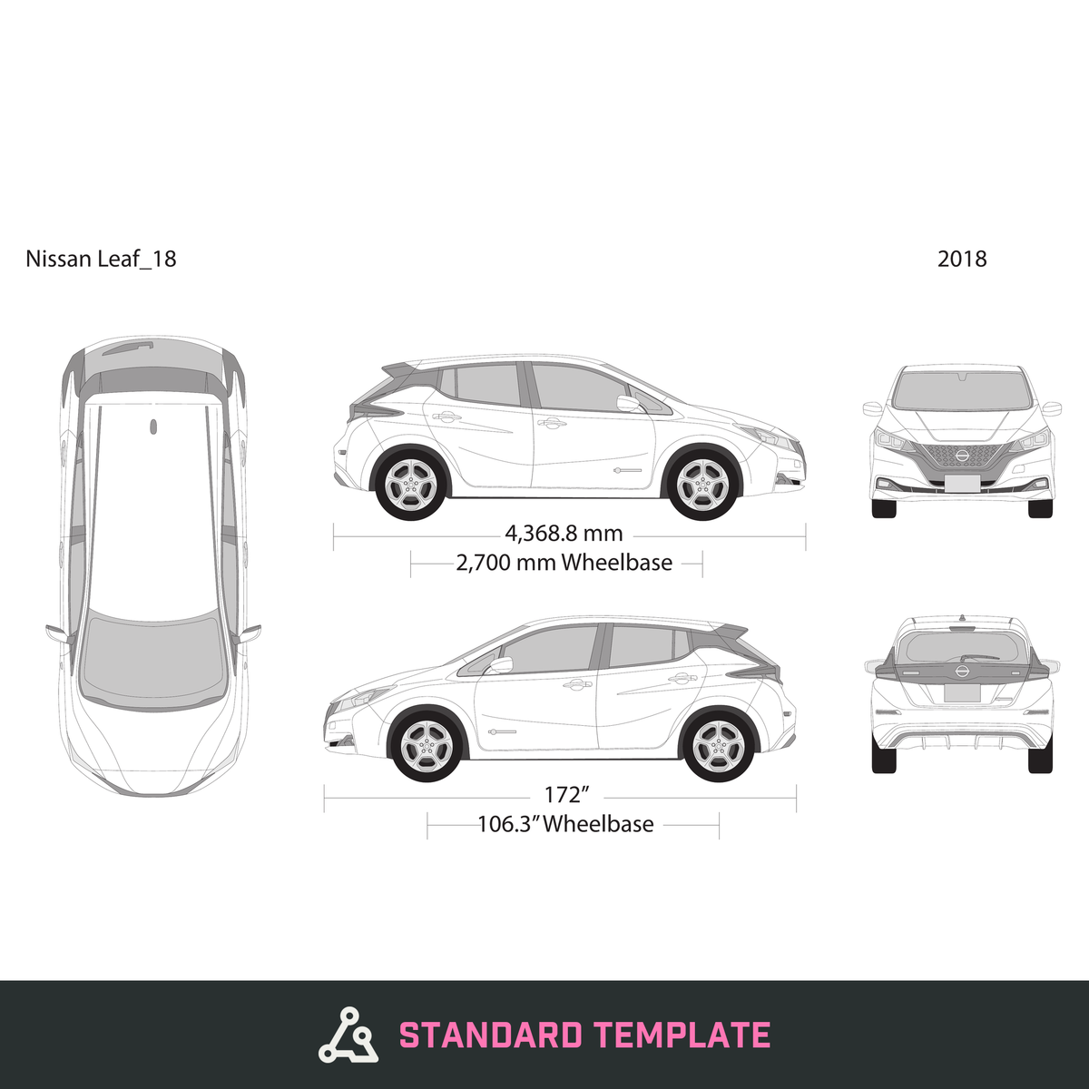 2018 Nissan Leaf vector wrap template, Design-Ready PDF - GravBase