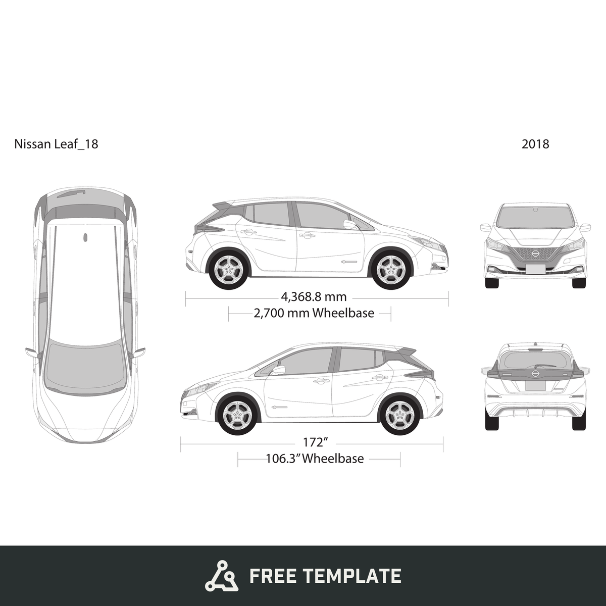 2018 Nissan Leaf free vector vehicle wrap template - GravBase