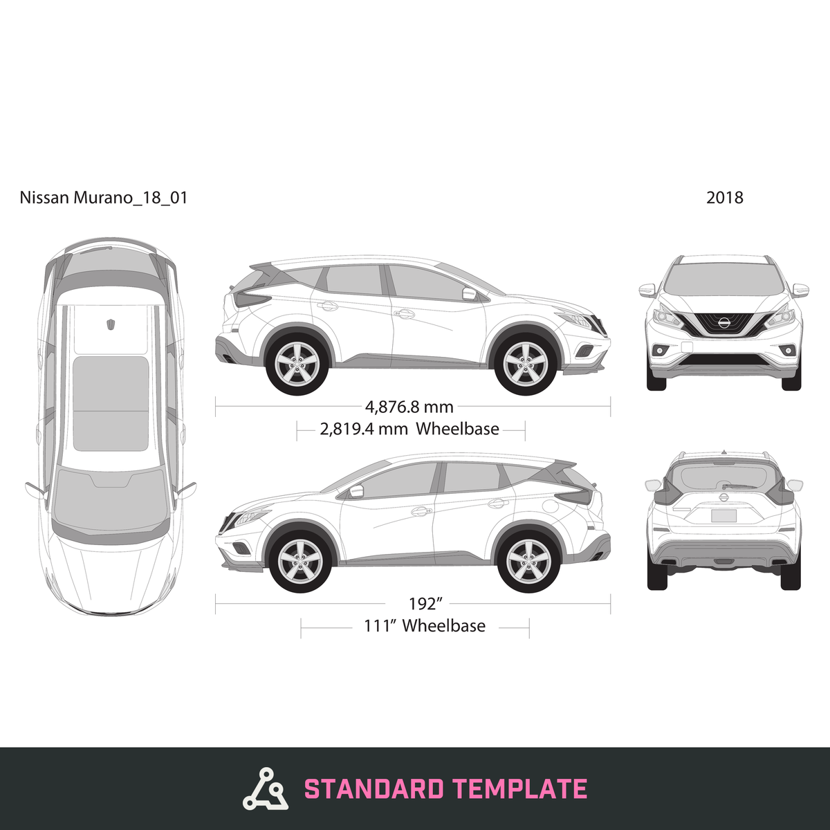 2018 Nissan Murano vector wrap template, Design-Ready PDF - GravBase