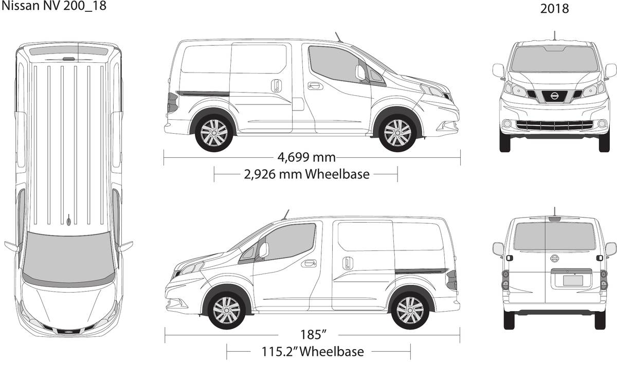2018 Nissan NV 200 vector wrap template, Design-Ready PDF - GravBase