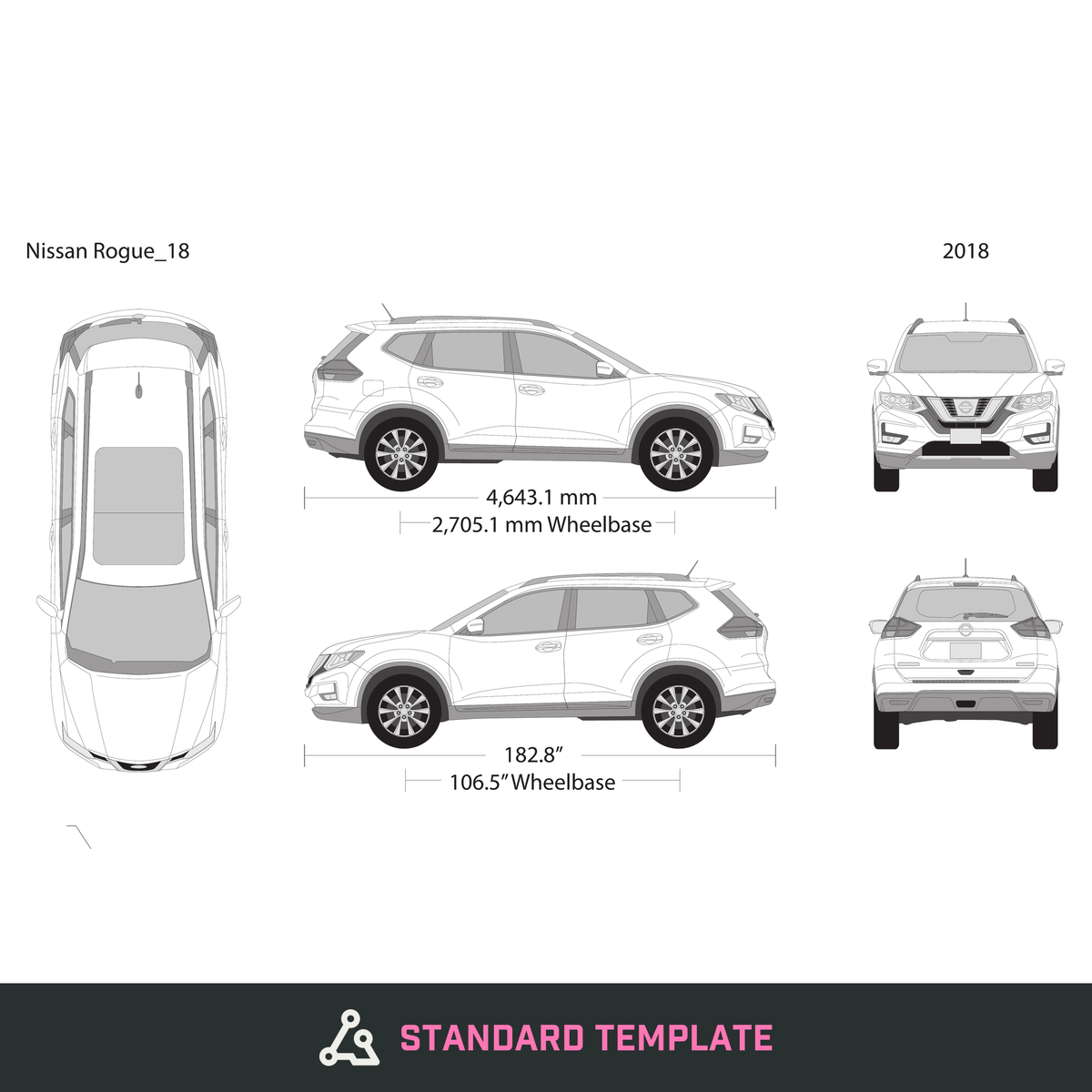 2018 Nissan Rogue vector wrap template, Design-Ready PDF - GravBase