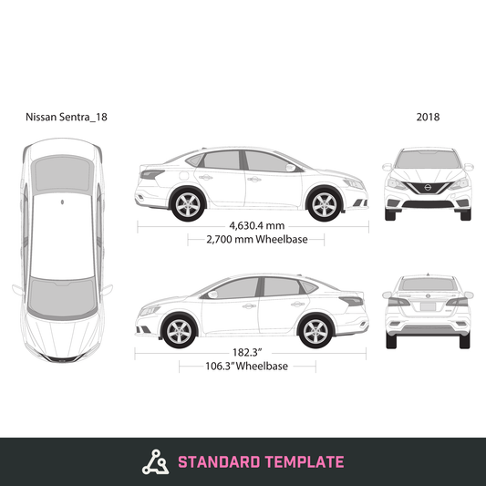 2018 Nissan Sentra vector wrap template, Design-Ready PDF - GravBase