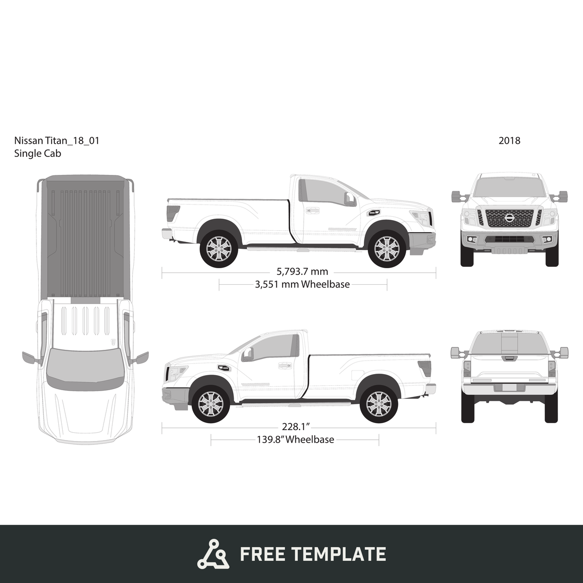 2018 Nissan Titan free vector vehicle wrap template - GravBase