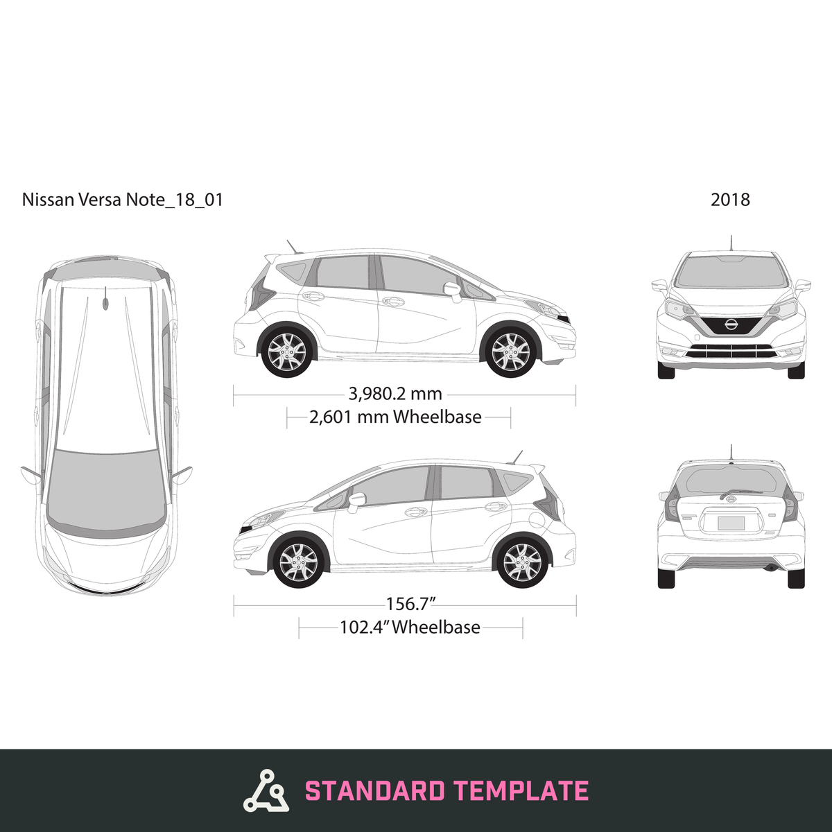 2018 Nissan Versa Note vector wrap template, Design-Ready PDF - GravBase