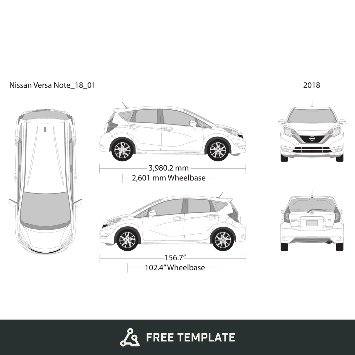 2018 Nissan Versa Note free vector vehicle wrap template - GravBase