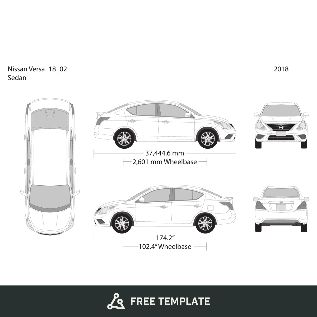 2018 Nissan Versa Sedan free vector vehicle wrap template - GravBase