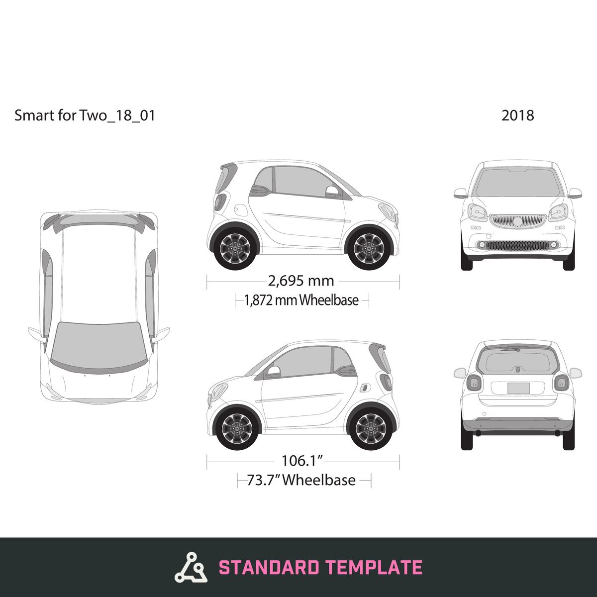 2018 Smart Fortwo vector wrap template, Design-Ready PDF - GravBase