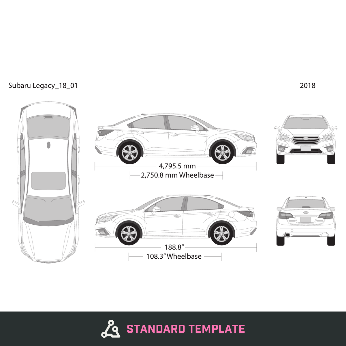 2018 Subaru Legacy vector wrap template, Design-Ready PDF - GravBase