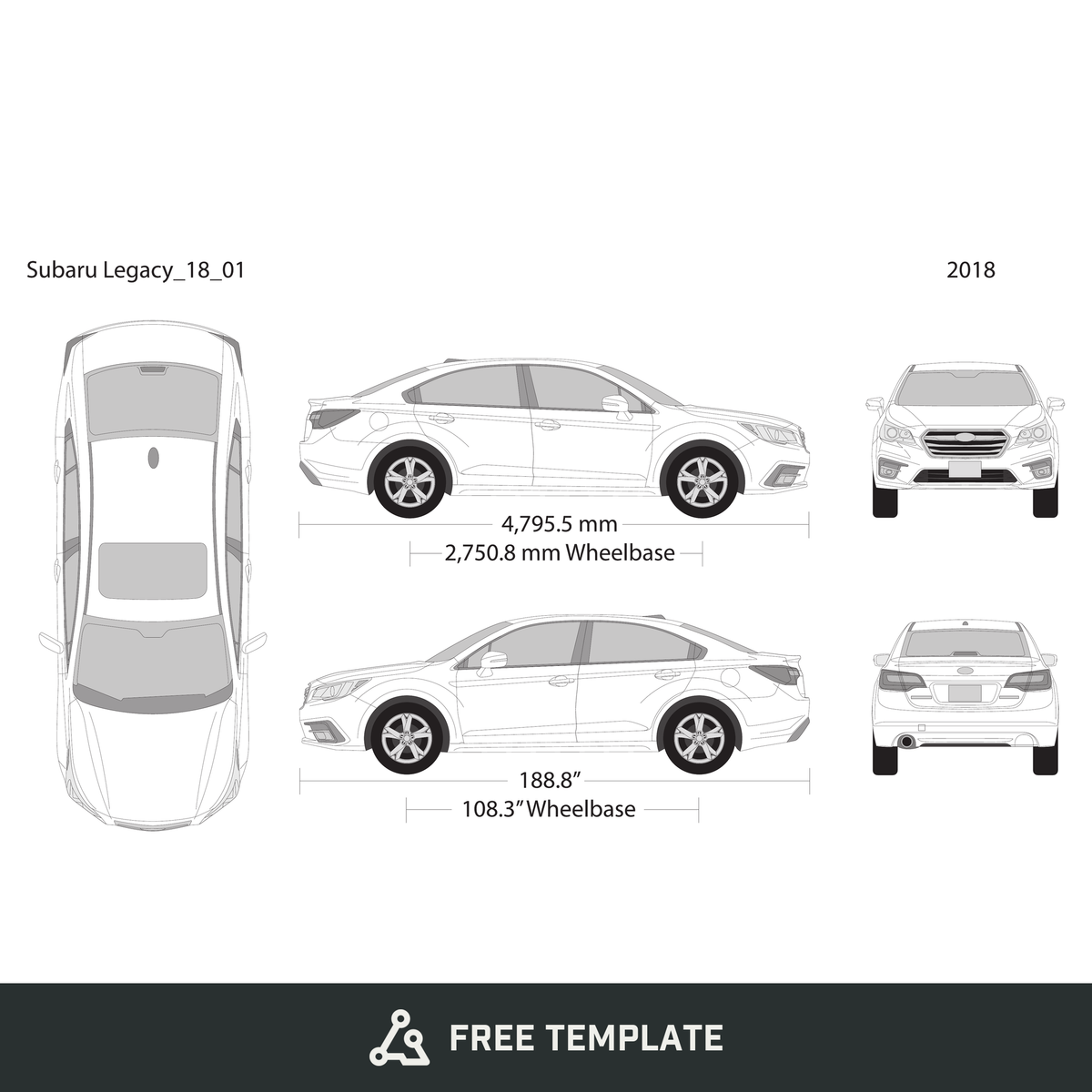 2018 Subaru Legacy free vector vehicle wrap template - GravBase