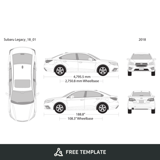 2018 Subaru Legacy free vector vehicle wrap template - GravBase