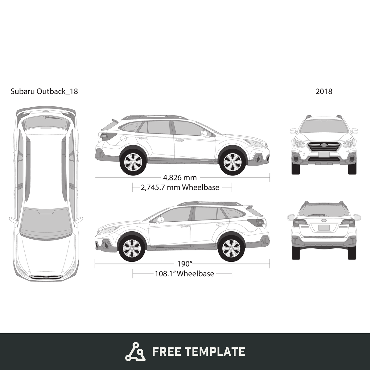2018 Subaru Outback free vector vehicle wrap template - GravBase