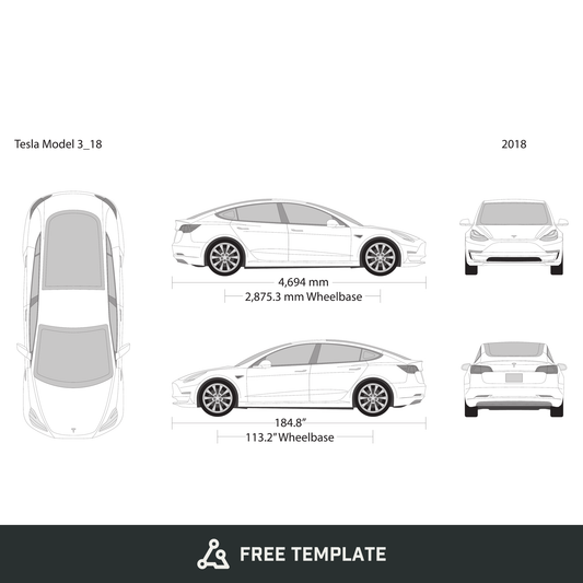 2018 Tesla Model 3 free vector vehicle wrap template - GravBase