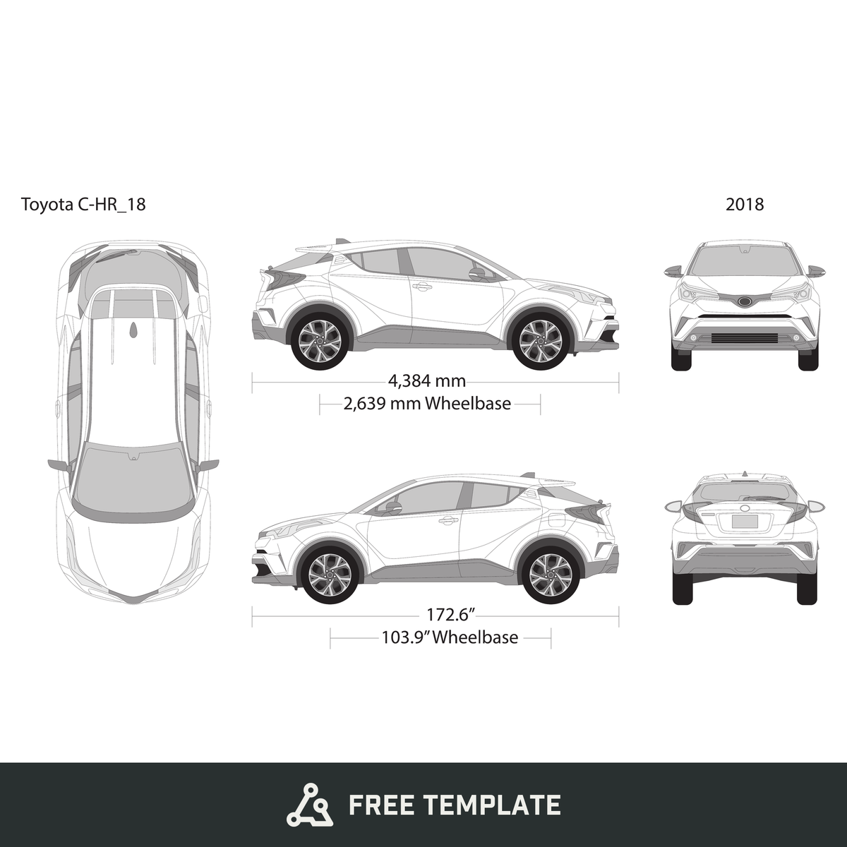 2018 Toyota C-HR free vector vehicle wrap template - GravBase