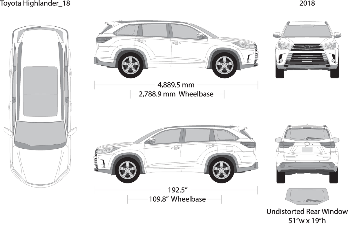2018 Toyota Highlander V18 Vehicle Wrap Template