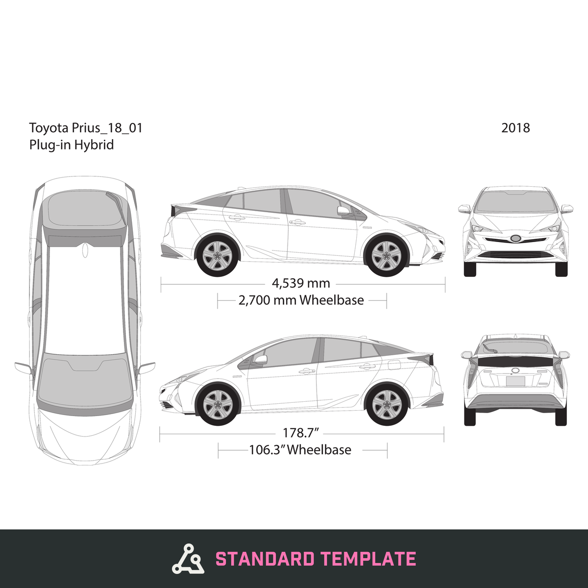 2018 Toyota Prius vector wrap template V01, Design-Ready PDF - GravBase