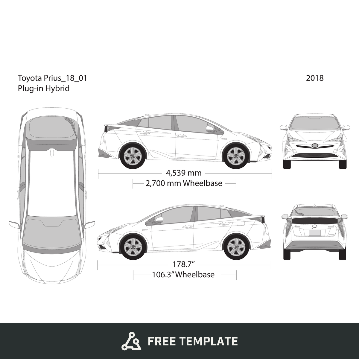 2018 Toyota Prius free vector vehicle wrap template - GravBase