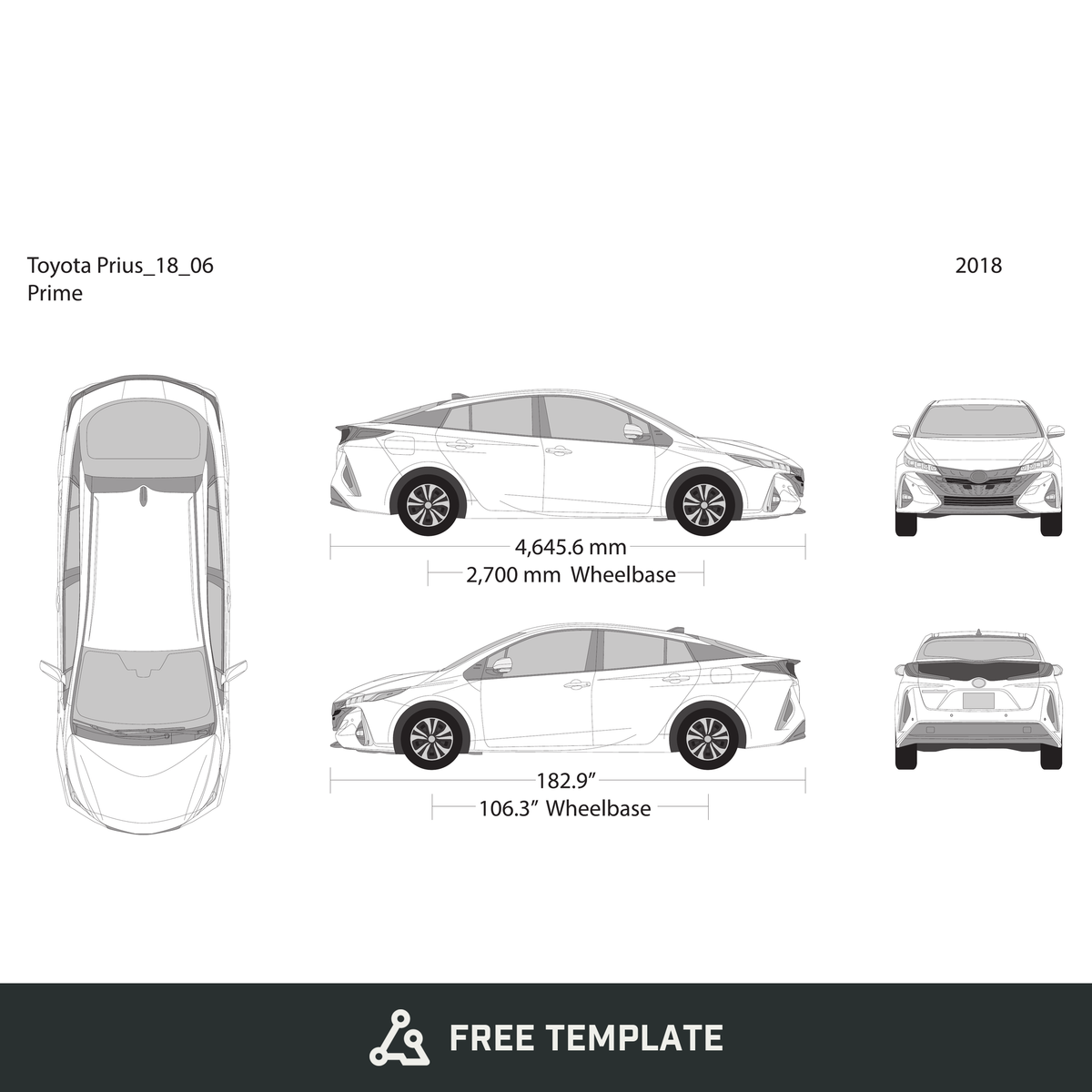 2018 Toyota Prius free vector vehicle wrap template - GravBase