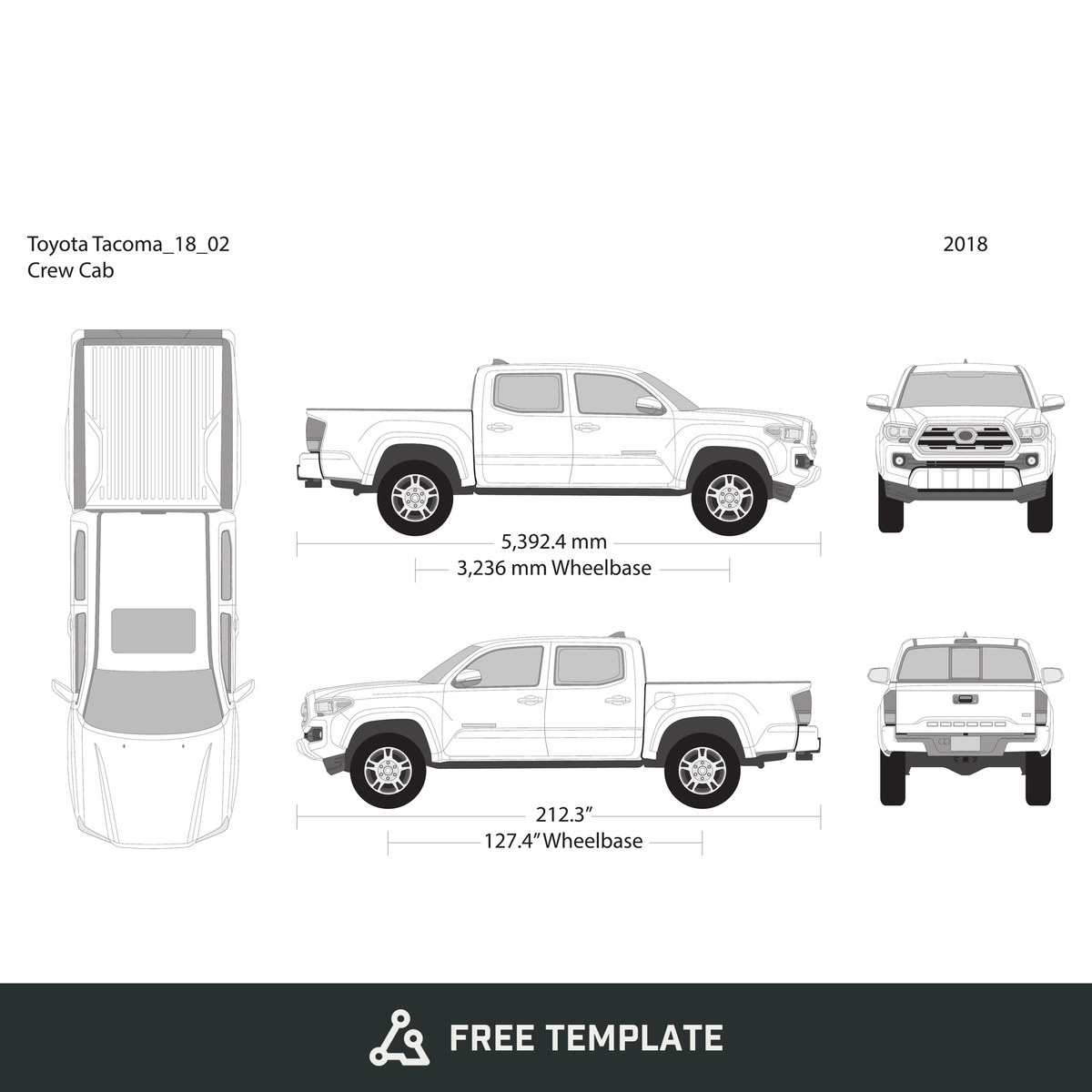 2018 Toyota Tacoma free vector vehicle wrap template - GravBase