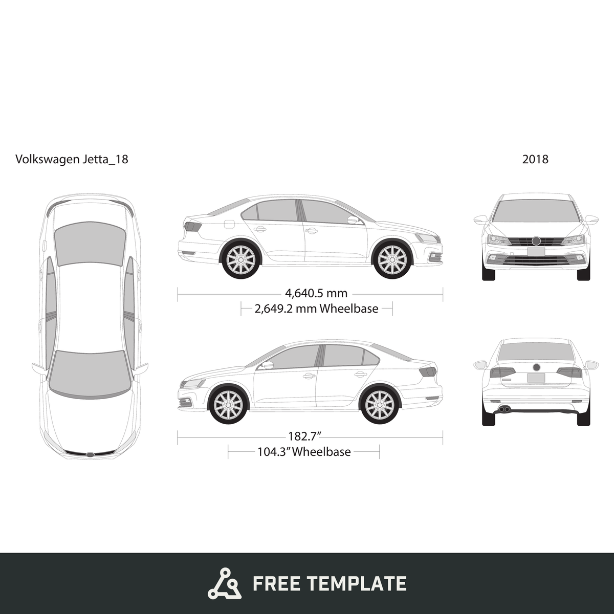 2018 Volkswagen Jetta free vector vehicle wrap template - GravBase