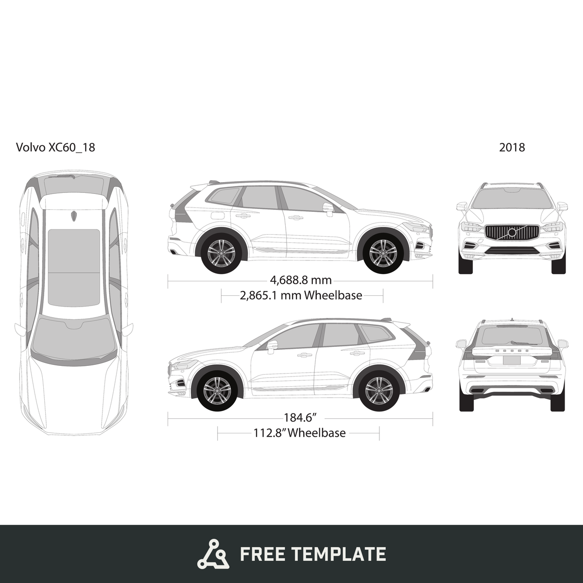 2018 Volvo XC60 free vector vehicle wrap template - GravBase