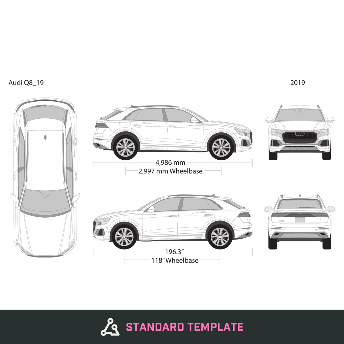 2019 Audi Q8 vector wrap template, Design-Ready PDF - GravBase