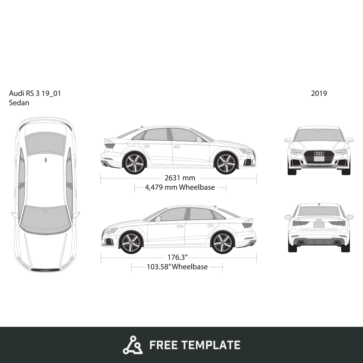 2019 Audi RS 3 free vector vehicle wrap template - GravBase