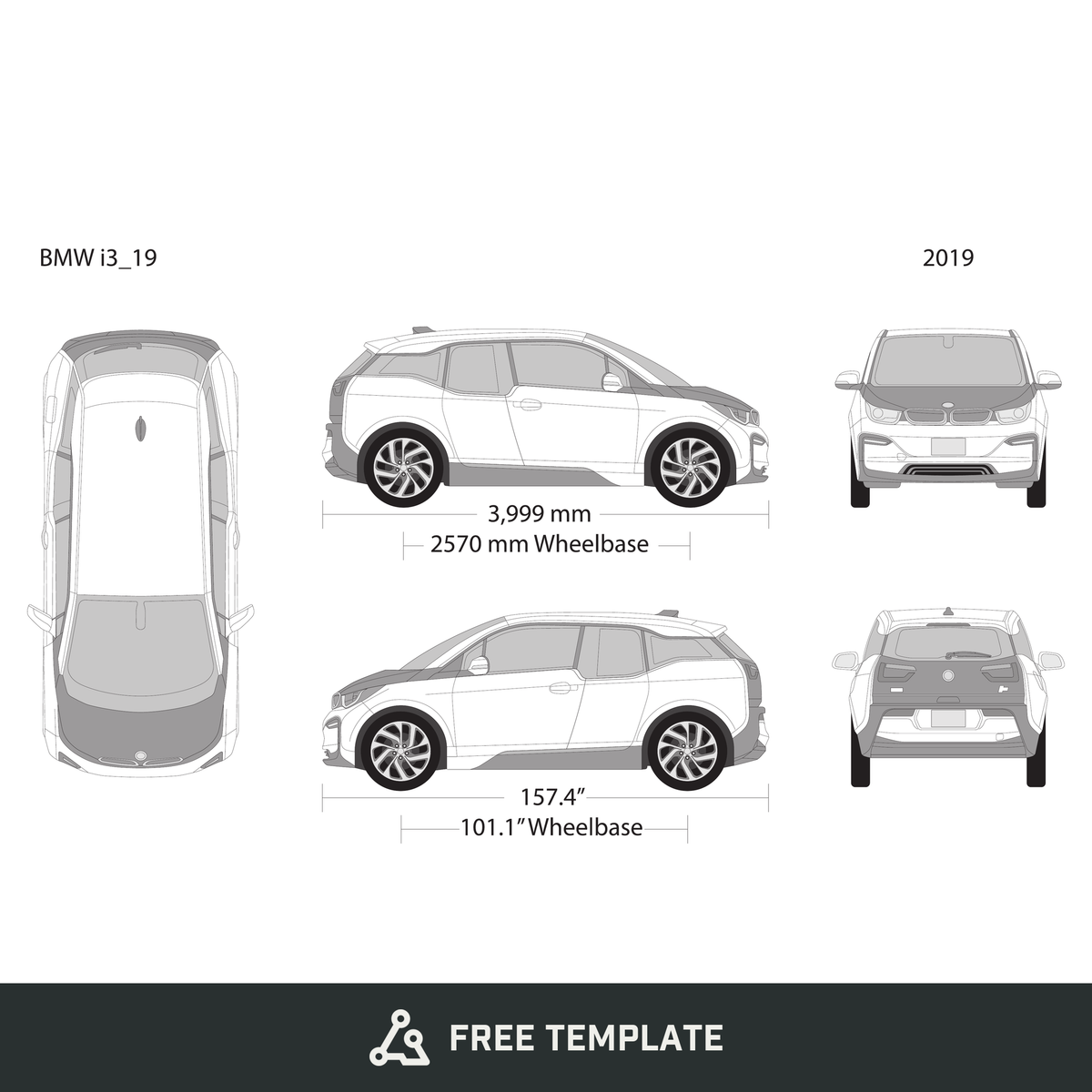 2019 BMW I3 free vector vehicle wrap template - GravBase