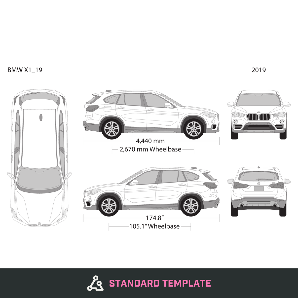 2019 BMW X1 vector wrap template, Design-Ready PDF - GravBase