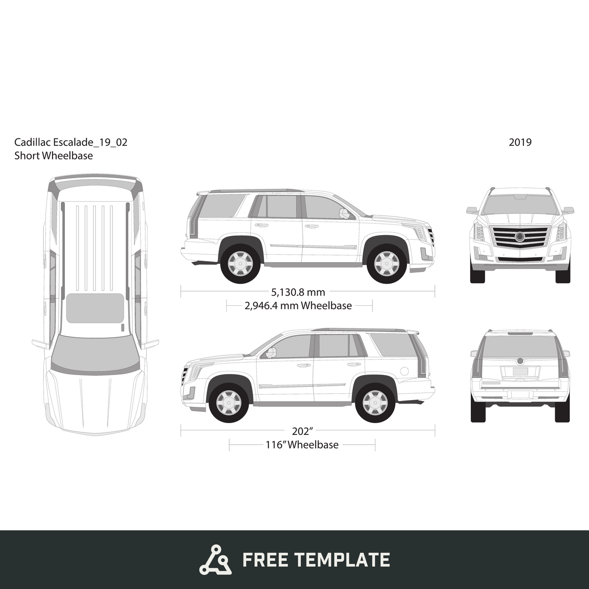 2019 Cadillac Escalade free vector vehicle wrap template - GravBase