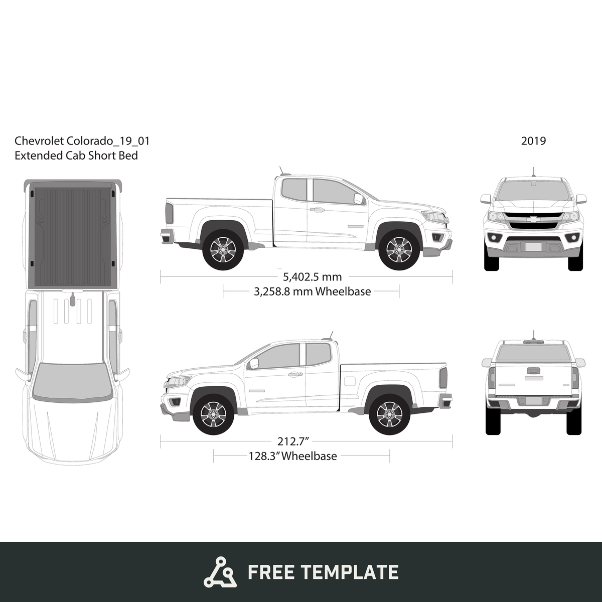 2019 Chevy Colorado free vector vehicle wrap template - GravBase