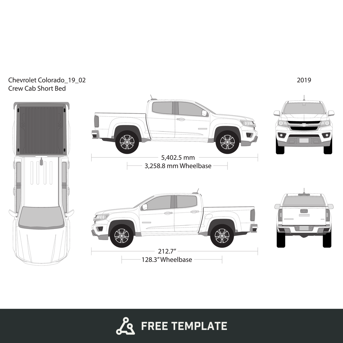 2019 Chevy Colorado free vector vehicle wrap template - GravBase