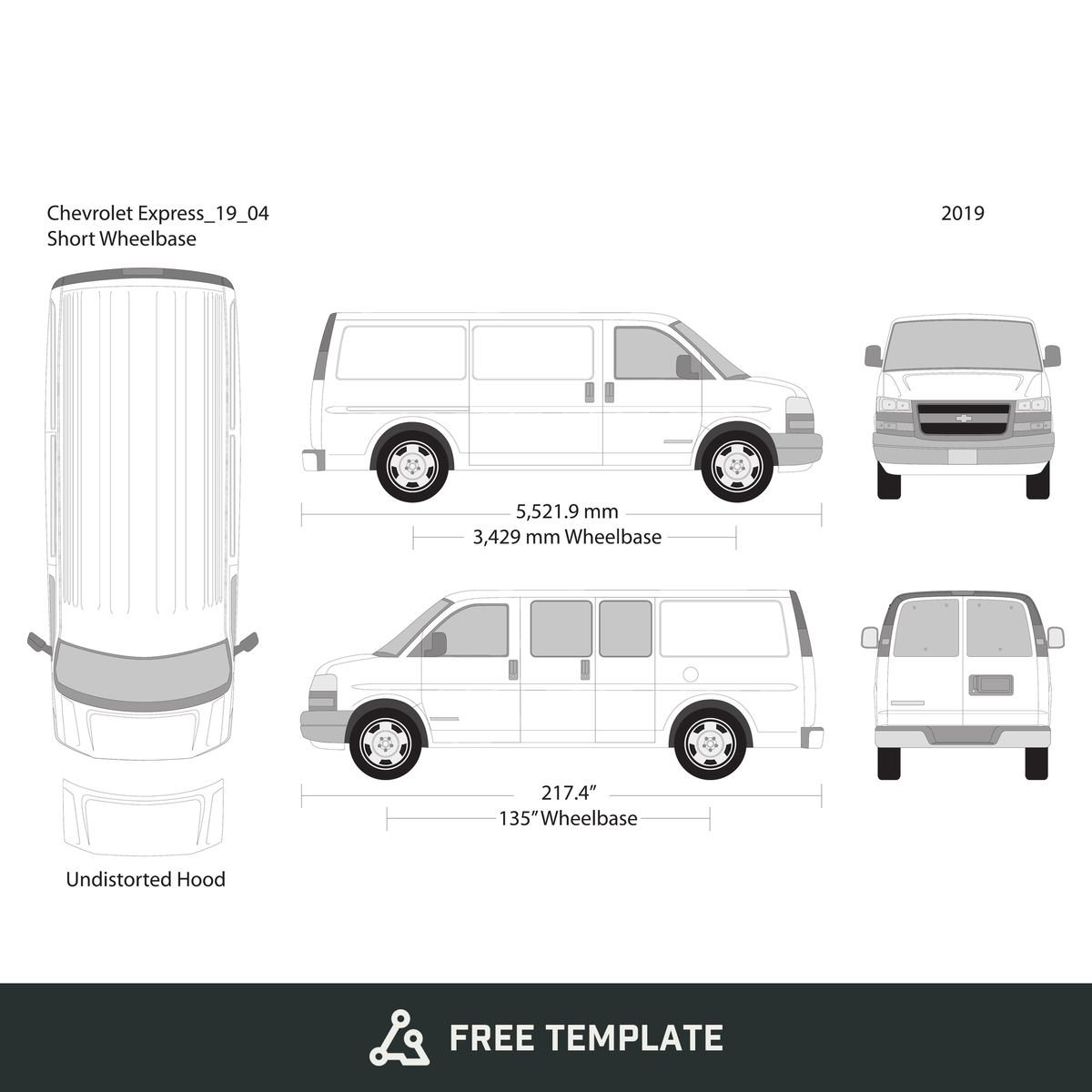 2019 Chevy Express free vector vehicle wrap template - GravBase