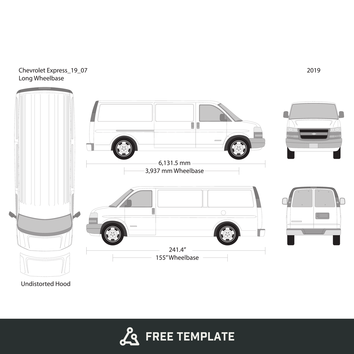 2019 Chevy Express free vector vehicle wrap template - GravBase