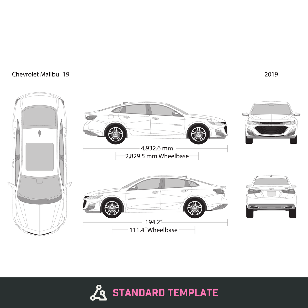 2019 Chevy Malibu vector wrap template, Design-Ready PDF - GravBase