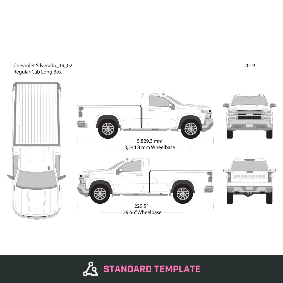 2019 Chevy Silverado 1500 vector wrap template V02, Design-Ready PDF - GravBase