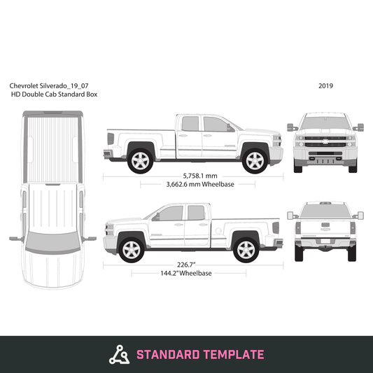 2019 Chevy Silverado 2500-3500 HD vector wrap template V07, Design-Ready PDF - GravBase