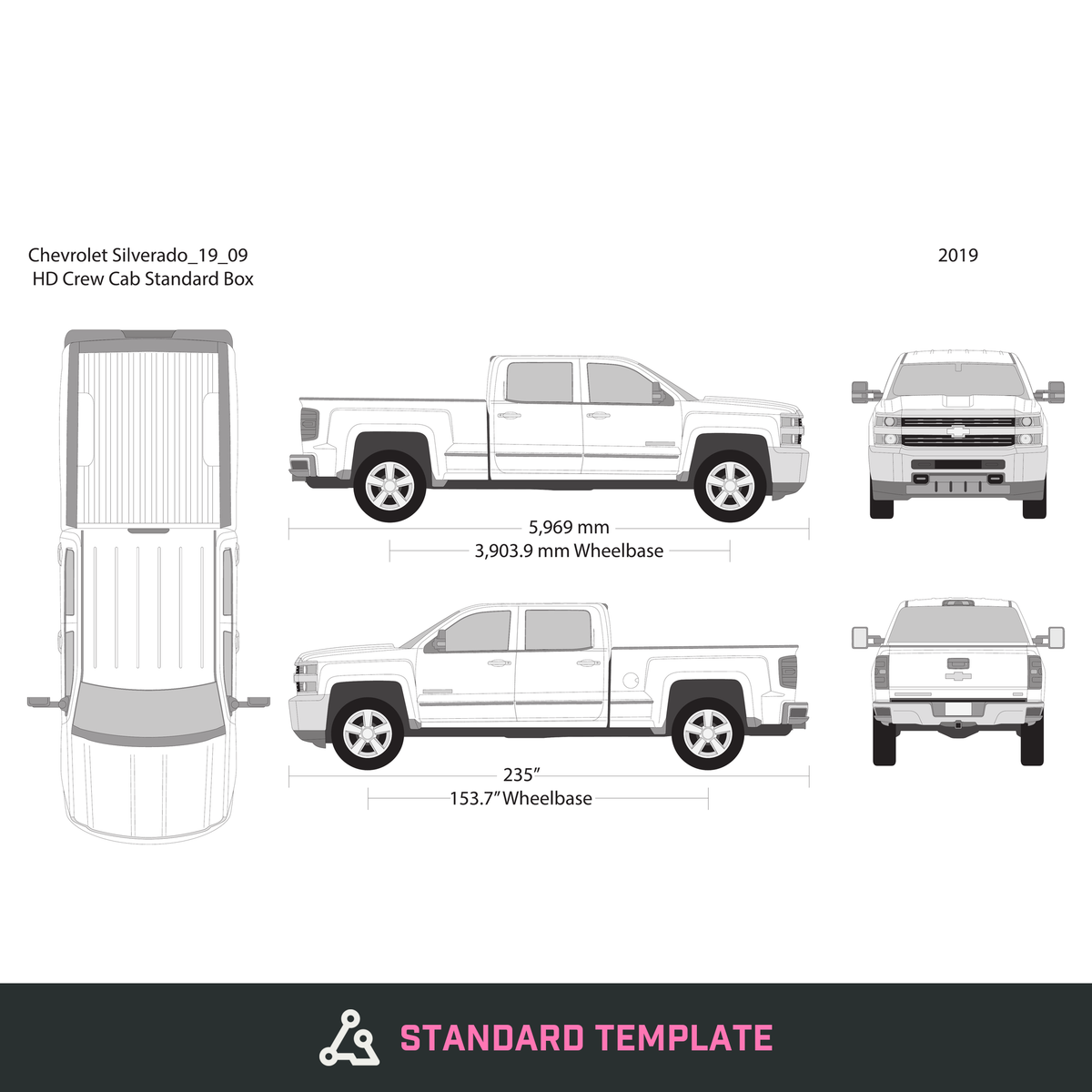 2019 Chevy Silverado 2500-3500 HD vector wrap template V09, Design-Ready PDF - GravBase