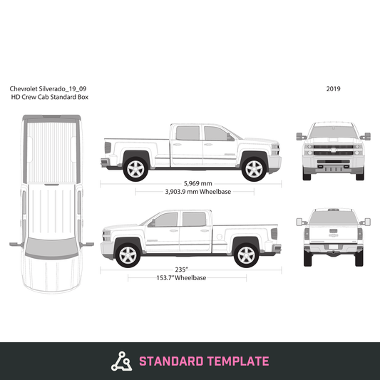 2019 Chevy Silverado 2500-3500 HD vector wrap template V09, Design-Ready PDF - GravBase